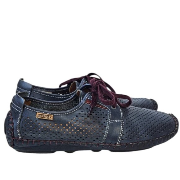 Pikolinos Mens Jerez Perforated Lace Up Leather Sneakers in Blue Azul, Size 41/8 - Picture 5 of 10